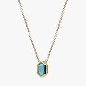 Gold toned hexagonal Aqua blue pendant 38834 image