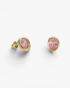 Gold toned oval pink stone stud earrings 38835 image