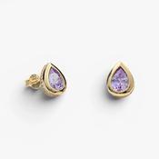 Gold tone pear drop earrings with purple stone 38803 image