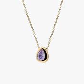 Gold tone pear drop pendant with purple stone 38804