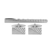 Brushed engine turned pattern cufflink and tie slide set 5591 image