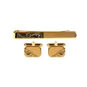 Rectangular cufflinks and tie slide set, 1/3 engraved, in presentation box 5601