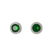 Sterling silver 8mm Emerald green CZ Halo stud earrings 34786 image