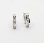 Sterling silver CZ set angular Huggy earrings 34785