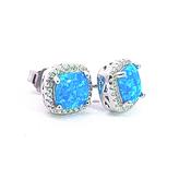 Cushion shape Blue Opaline stud earrings 37662