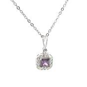 Silver square Amethyst Purple CZ Halo pendant 38712 image