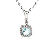 Silver square Aquamarine Blue CZ Halo pendant 38716 image