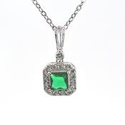 Silver square Emerald Green CZ Halo pendant 38708 image