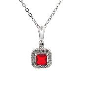 Silver square Ruby Pink CZ Halo pendant 38710 image