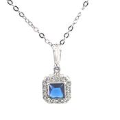 Silver square Sapphire Blue CZ Halo pendant 38706 image