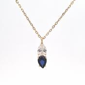Gold tone silver Sapphire Blue Pear paired pendant 38924 image