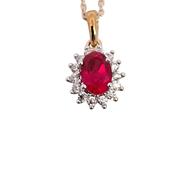 Gold Ruby Red CZ pendant and chain 37995