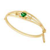 Gold Plated Green Crystal Heart Claddagh Bangle 38467