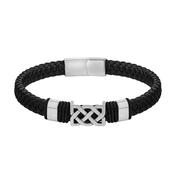 Steel &amp; Black Leather Bracelet with Celtic pattern 38954 image