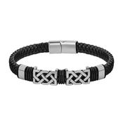 Steel &amp; Black Leather Bracelet with Celtic pattern 38955 image