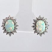 Silver Opal halo stud earrings 38692 image