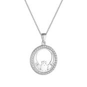 Modern Claddagh + CZ circular pendant 36352