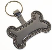 Bone shape Jewelled Pet Tag Chrome 35mm wide FREE ENGRAVING image