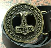 Thor’s Hammer - Mjolnir Brass Runic Buckle with belt image
