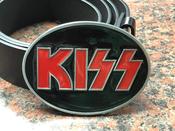 KISS Band Logo buckle with belt oval black and red image
