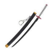 22cm Manga/anime Style Katana Keychain With Sword Stand and Sheath - Black + White + Red image