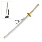 22cm Manga/anime Style Katana Keychain With Sword Stand and Sheath - White + Gold