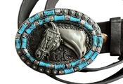 Metal Horse Buckle with belt Native American Indian style Silver image
