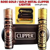 Gold/Rose Gold Spiral Leaf Pattern Metal Clipper Lighter In Gift Tin image
