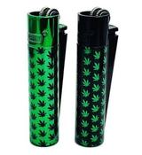 Green/Black Leaf Pattern Metal Clipper Lighter In Gift Tin image