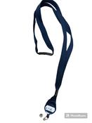 LANYARD with built in Retractable Key Chain with Nylon Rope Recoil and button clip for ID = NAVY BLUE image