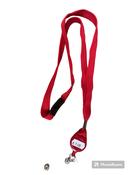LANYARD with built in Retractable Key Chain with Nylon Rope Recoil and button clip for ID = RED image