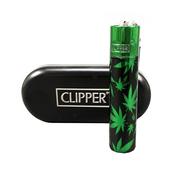 Green/Black Leaf Pattern Metal Clipper Lighter In Gift Tin original image