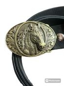 HORSE Belt Buckle with belt gold western style oval detailed design image