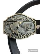 I'D RATHER BE FISHING buckle with belt Western style Fisherman gold design