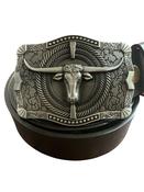 Longhorn Bull buckle with belt Western Oval silver design cowboy