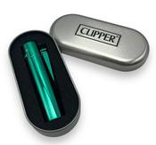 Shiny Green Metal Clipper Lighter In Gift Tin image