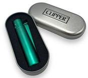 Matte Green Metal Clipper Lighter In Gift Tin image