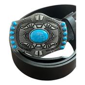Navajo Turquise buckle with belt Western cowboy silver Native American design image