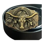 Longhorn Bull buckle with belt Western cowboy gold rope design image