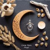 New Home Ornament – Engraved Wood &amp; Crystal Suncatcher | Housewarming Gift - Large Moon Angel - €49
