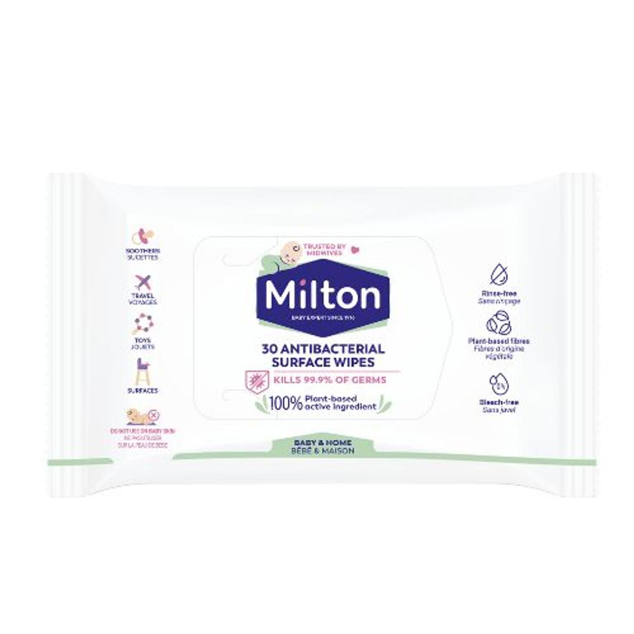 Milton Antibacterial Surface Wipes - 30 Pack - Effective on Bacteria, Fungi and Viruses - For soothers & teats