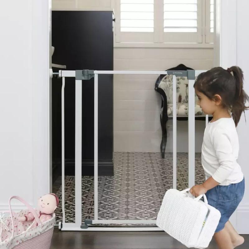 Dreambaby Peek-A-Boo Clear-View Low-Step Gate - 75-81cm Width, 76cm Height, One-Handed Operation, Pressure-Mounted, Transparent Panel, Low-Rise Bar, Double Lock, BS EN 1930:2011 Compliant
