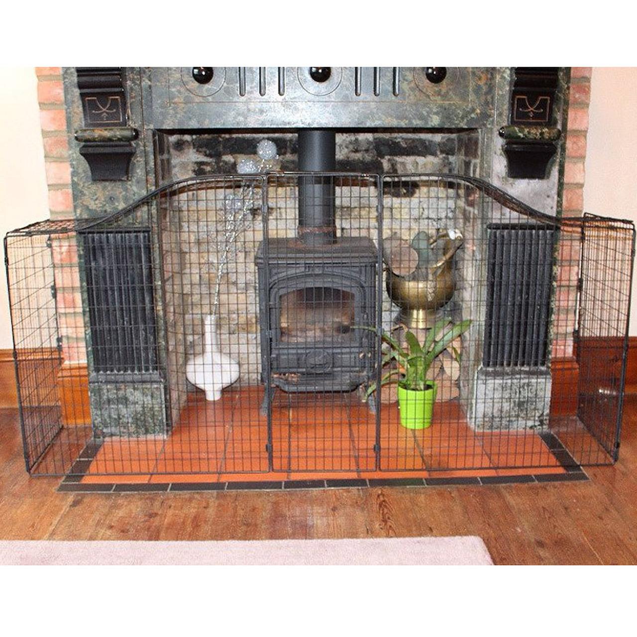 Safetots Designer Fire Guard Black Steel Mesh Floor Standing Wall Fixing 144cm