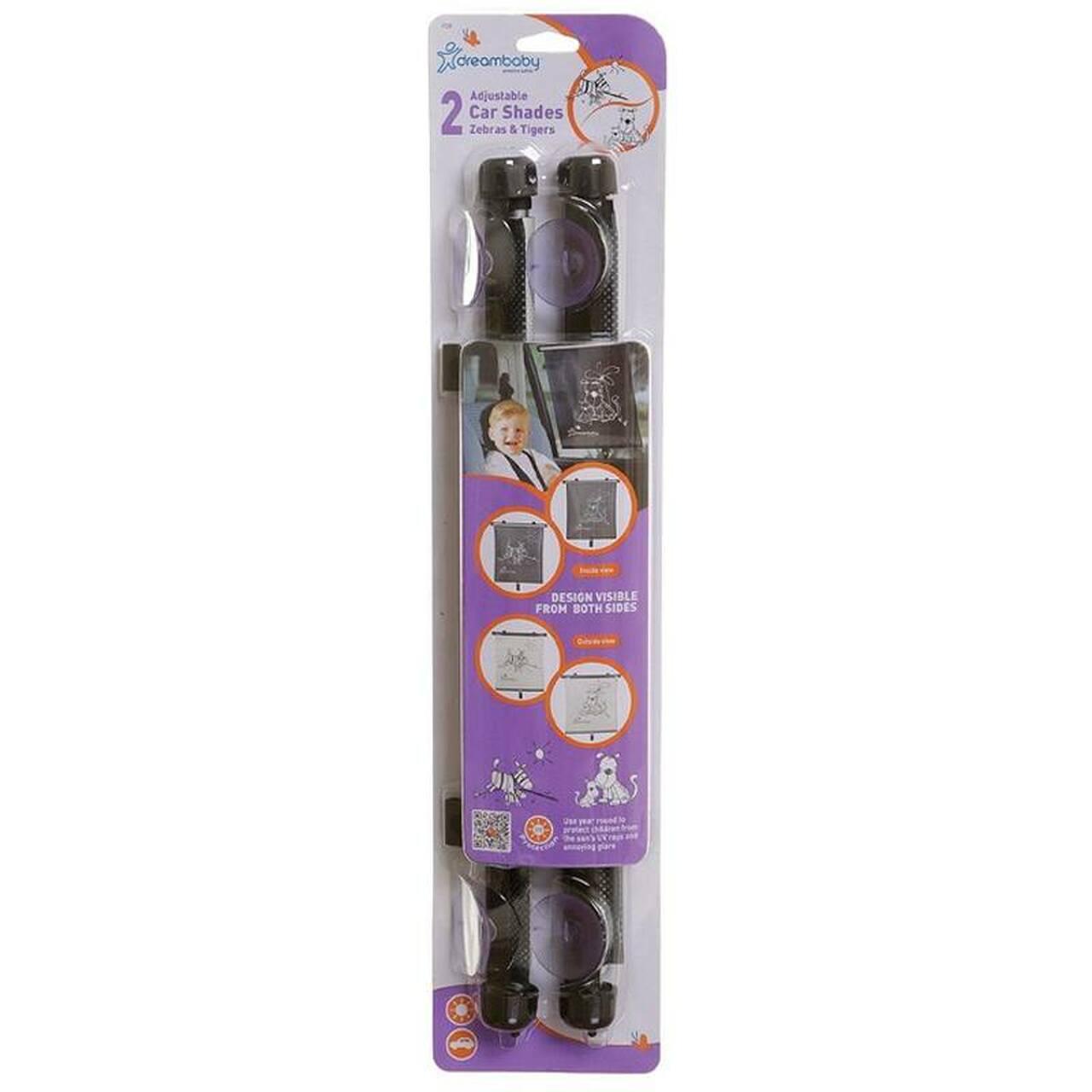 Dreambaby Adjustable Car Shades for Zebras & Tigers - Protect from UV Rays