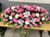 White and Pink Silk Coffin Spray