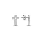 ​9K White Gold Cross Stud Earrings​ with CZ stone.