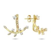 9K Yellow Gold Jacket Earrings with CZ stones image