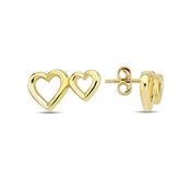9K Yellow Gold Double Love Heart Stud Earrings image