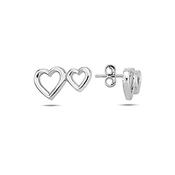 9K White Gold Double Love Heart Stud Earrings. image