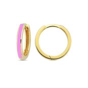​​9K Yellow Gold Hoop Earrings - Pink. image